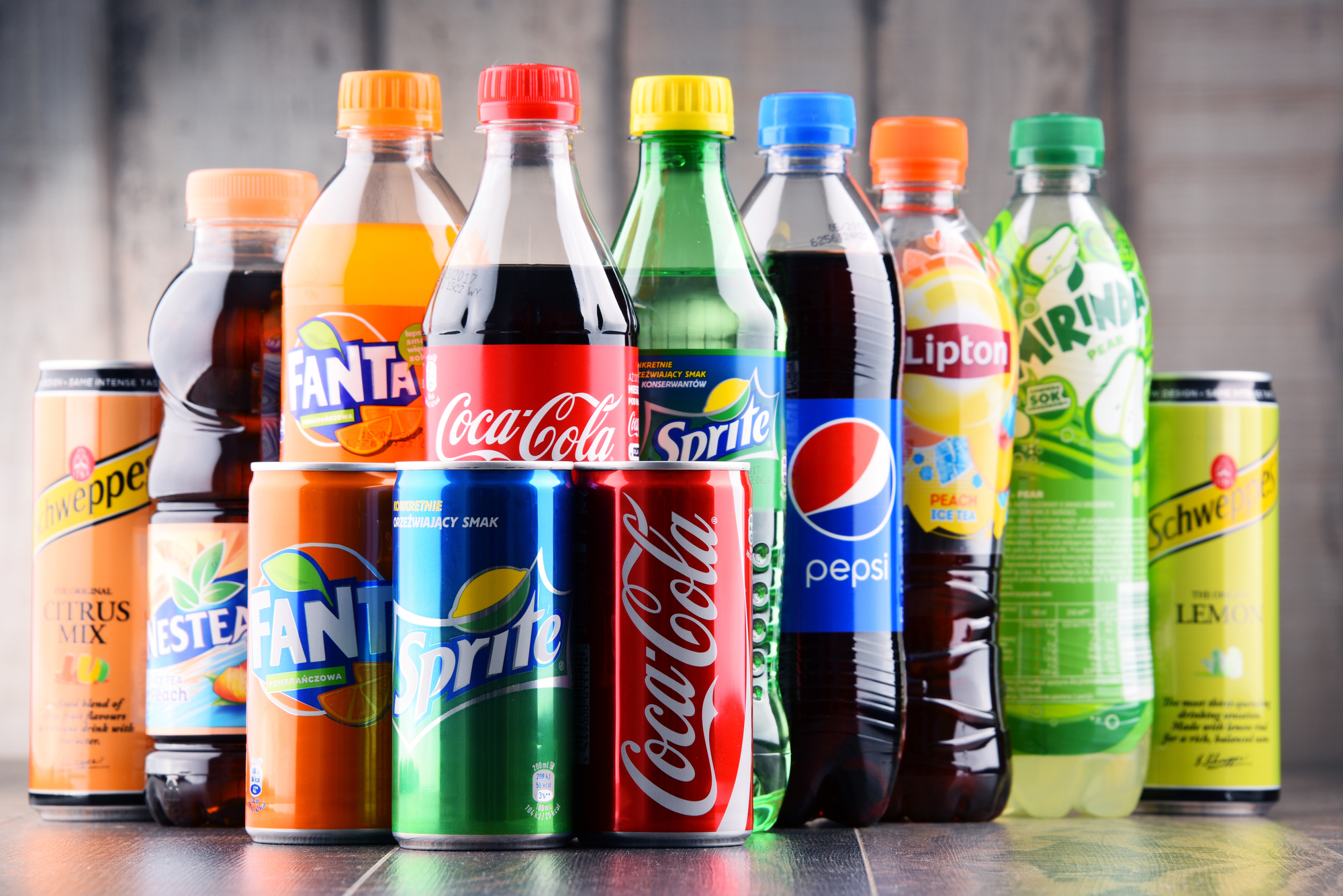 POZNAN, POLAND - MAY 19, 2017: Global soft drink market is dominated by brands of few multinational companies founded in North America. Among them are Pepsico, Coca Cola and Dr. Pepper Snapple Group